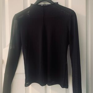 Zara Black Long Sleeve Sheer Top